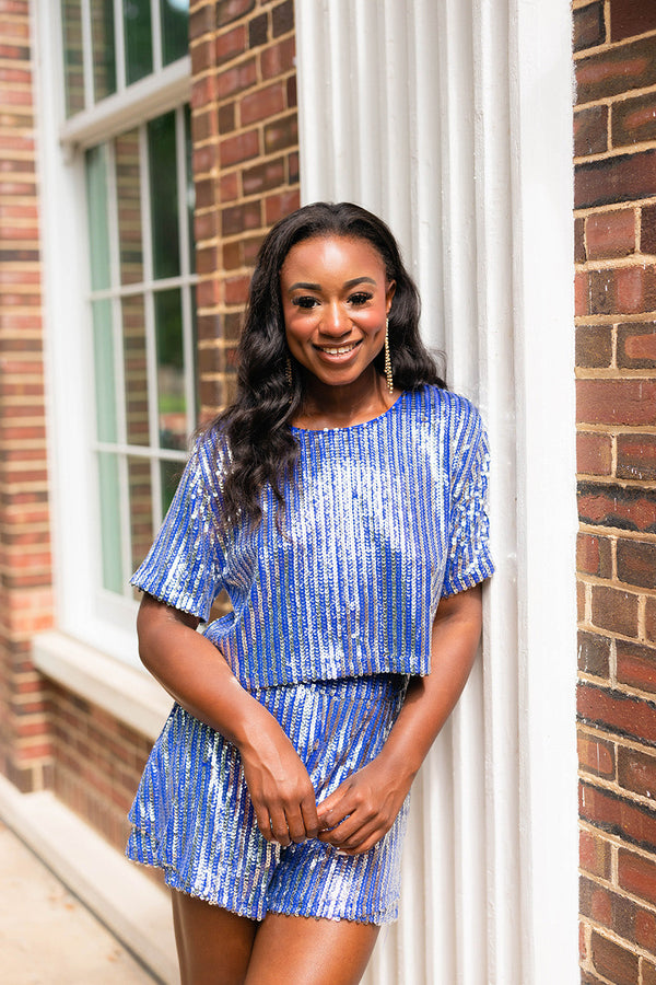 laura-sequin-set-royal-blue Buddy Love - Sophia's Style-Laura Sequin Set - Royal Blue-Royal Blue Sequin-XS-1